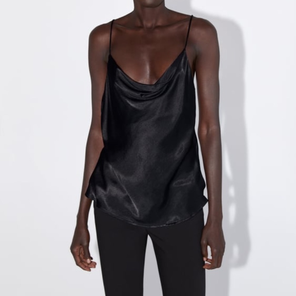 Zara Black satin effect top